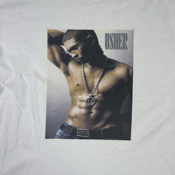 Vintage Y2K Usher Concert Tour Rap R&B T Shirt White Mens Size Large 90s J - Picture 4 of 8